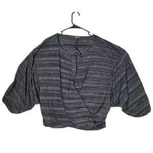 Express Marled Faux Wrap Surplice Dolman Batwing Top Women's L Black Gray NWT